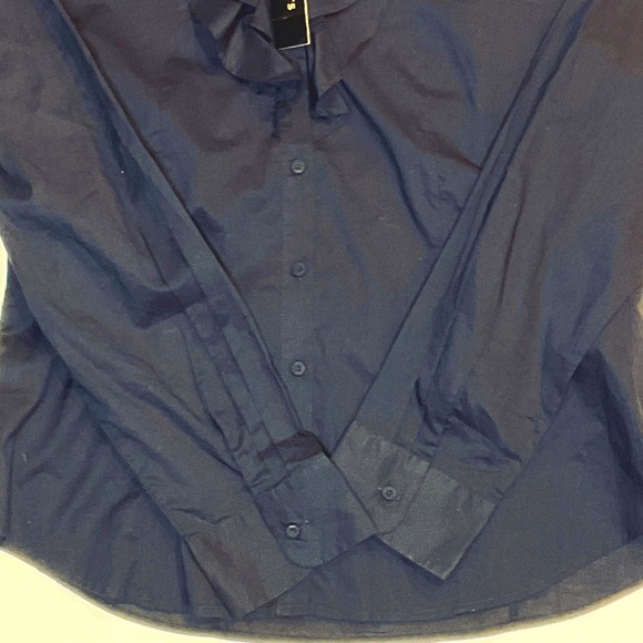TALBOTS women's blouse navy ruffle long sleeve shirt button lightweight 12 NWT - Picture 3 of 8